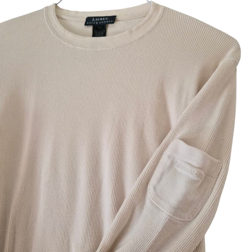 Vintage Lauren Ralph Lauren Ribbed Thermal Knit Crewneck Sleeve Pocket Top XL